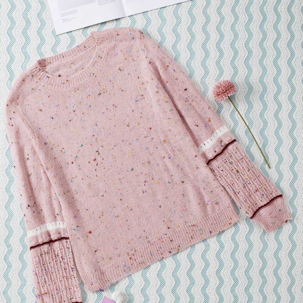 Pink Pilling Detail Patterned Sleeve Sweater - Picture 6 of 16